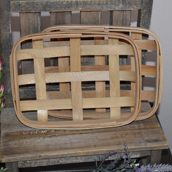 Other - Set of Two Small Wood Tobacco Basket Rustic Country Cottage Farmhouse Decor